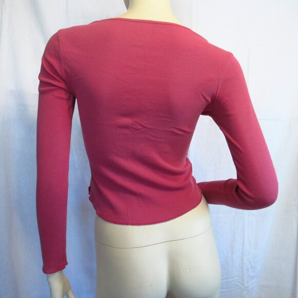 Y2K Vintage Express Pink Long Sleeve Henley Top Preppy Indie Sleaze Layering Tee - Picture 12 of 16